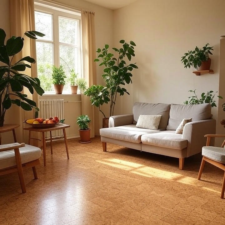 An eco-friendly room with cork flooring.