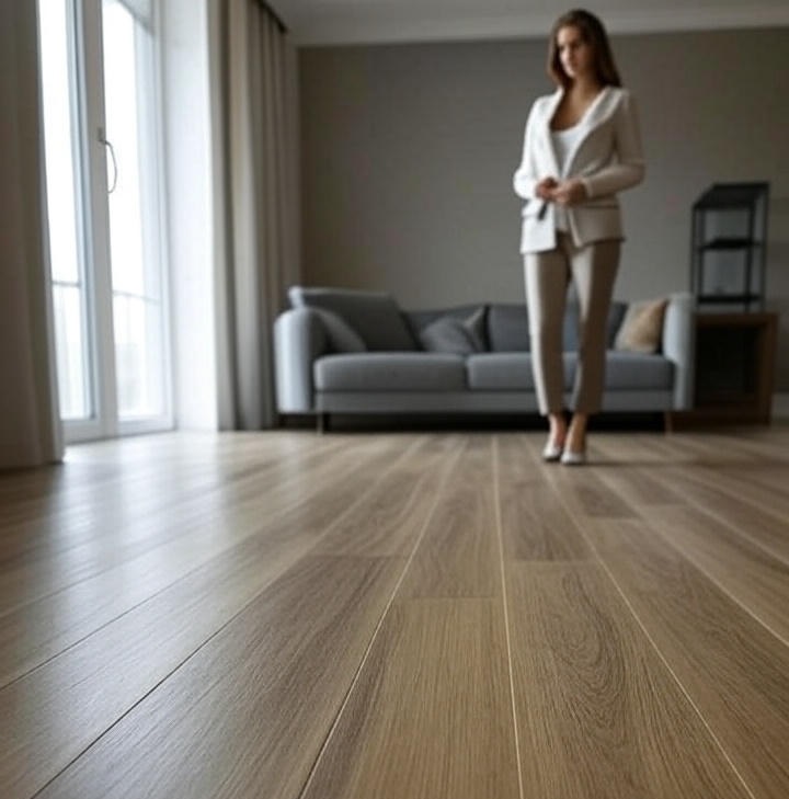 A stylish room with modern laminate flooring.